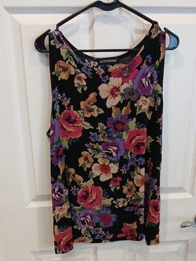 Black Floral Tank Top - Multicolor Floral Print